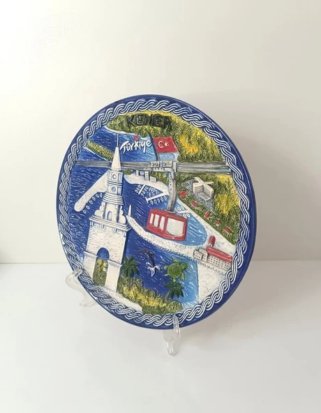 Seramik Biblo Tabak Kule Bayrak Kaplumbağa Palmiye Ağaç Deniz Tatil Duvar Masa Süsü 24 cm - 3