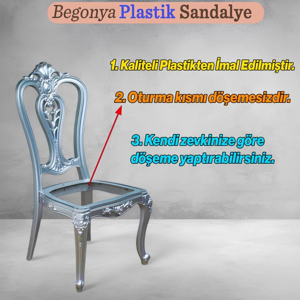 Begonya Sandalye Sert Plastik Gümüş Koltuk Bahçe Balkon Mutfak Yemek Masası Sandalyesi - Resim 3