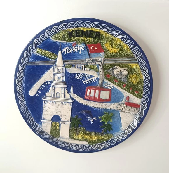 Seramik Biblo Tabak Kule Bayrak Kaplumbağa Palmiye Ağaç Deniz Tatil Duvar Masa Süsü 24 cm - 5