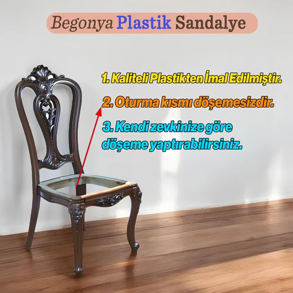 Begonya Sandalye Sert Plastik Ahşap Koltuk Bahçe Balkon Mutfak Yemek Masası Sandalyesi Kahverengi - 3