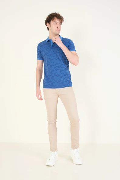 Erkek 5 Cep Slim Fit Kot Pantolon Bej - 3