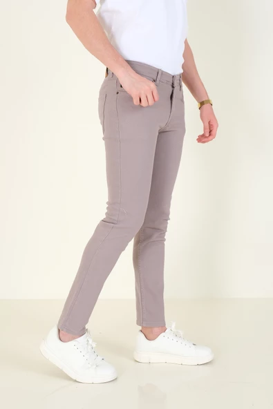 Erkek 5 Cep Slim Fit Kot Pantolon Gri - 3