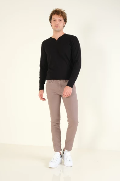 Erkek 5 Cep Slim Fit Kot Pantolon Vizon - 3