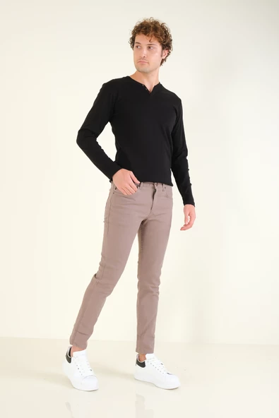 Erkek 5 Cep Slim Fit Kot Pantolon Vizon