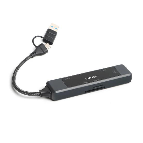 DARK USB-C Ve USB-A to 5 Port 2xUSB-A 100 Ethernet-TF-SD Kart-USB3.0 Multi Port HUB DK-AC-USB350L