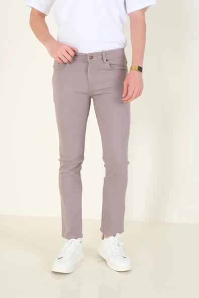 Erkek 5 Cep Slim Fit Kot Pantolon Gri - 5