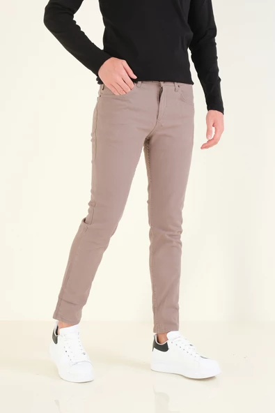 Erkek 5 Cep Slim Fit Kot Pantolon Vizon - 4