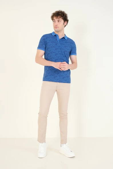 Erkek 5 Cep Slim Fit Kot Pantolon Bej - 2