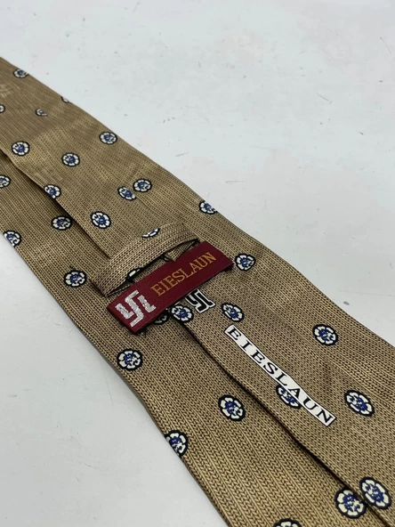 El Yapımı Desenli Kahverengi İpek Kravat K10 - 5