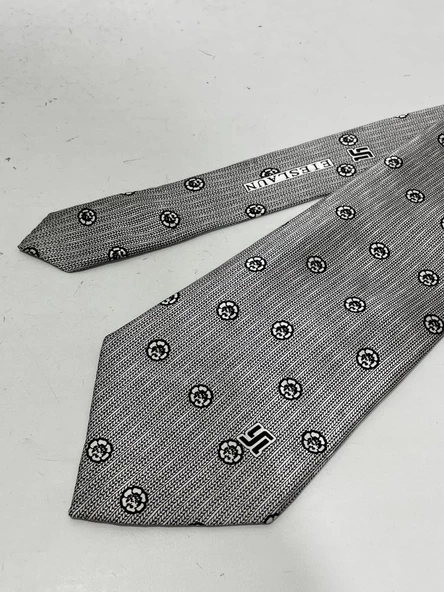 El Yapımı Desenli Gri İpek Kravat K14 - 3