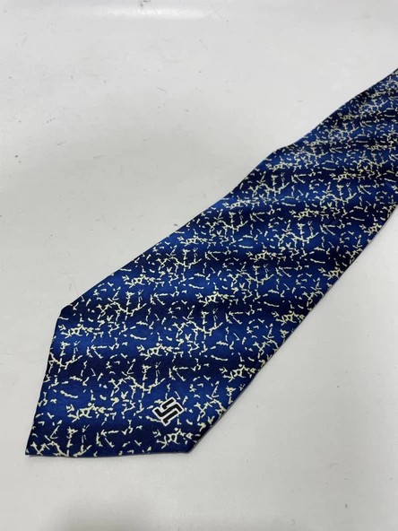 El Yapımı Desenli Mavi İpek Kravat K11 - 6
