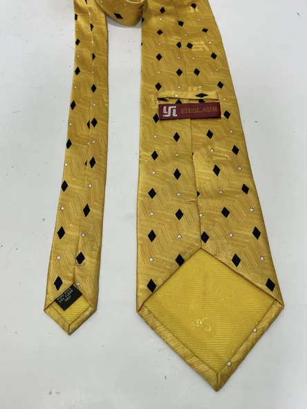 El Yapımı Desenli Sarı İpek Kravat K25 - 4