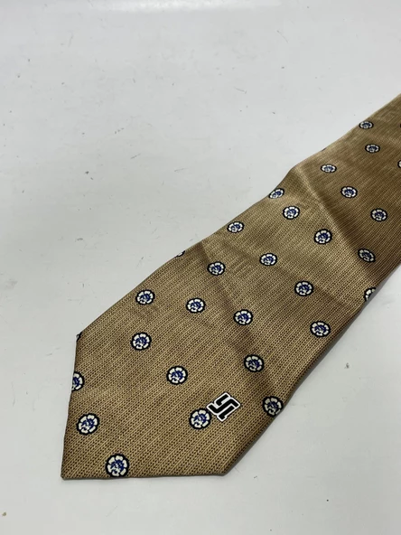 El Yapımı Desenli Kahverengi İpek Kravat K10 - 6