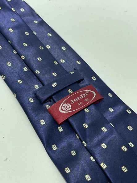 El Yapımı Desenli Lacivert İpek Kravat K24 - 5