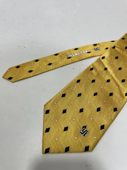 El Yapımı Desenli Sarı İpek Kravat K25 - 3
