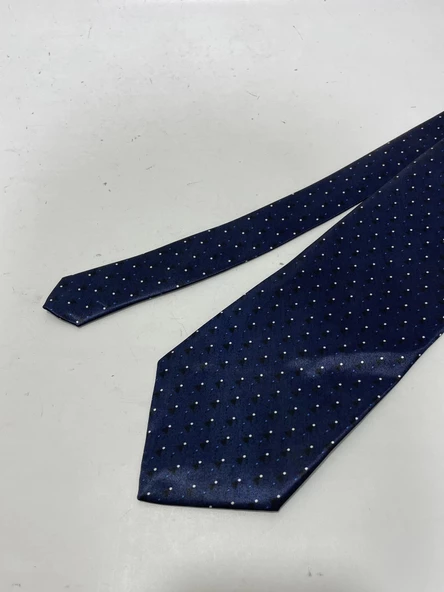 El Yapımı Desenli Lacivert İpek Kravat K22 - 3