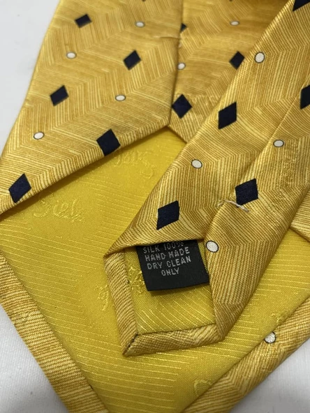 El Yapımı Desenli Sarı İpek Kravat K25 - 7