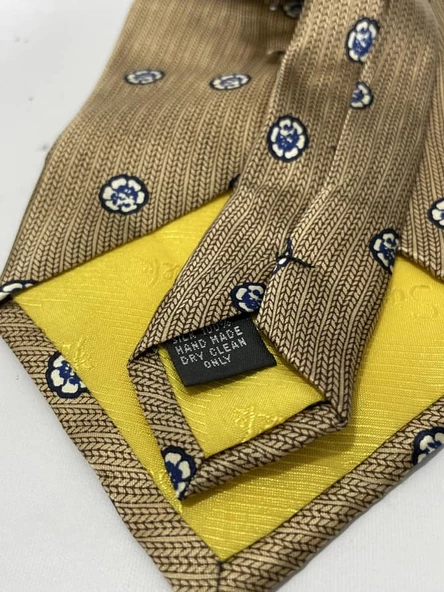 El Yapımı Desenli Kahverengi İpek Kravat K10 - 7