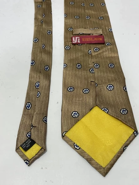 El Yapımı Desenli Kahverengi İpek Kravat K10 - 4