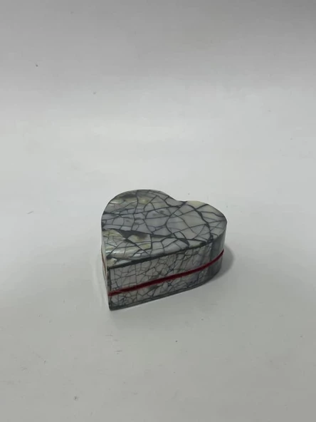 Sedef Kaplama Kalp Model Kadife Hediye Kutusu (Küçük-Model 1) - 2