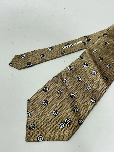 El Yapımı Desenli Kahverengi İpek Kravat K10 - 3
