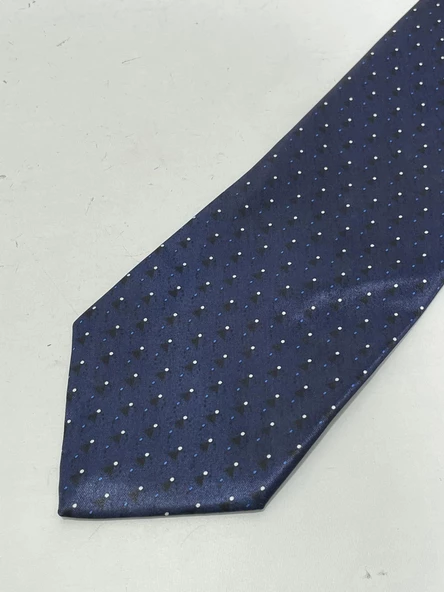 El Yapımı Desenli Lacivert İpek Kravat K22 - 6