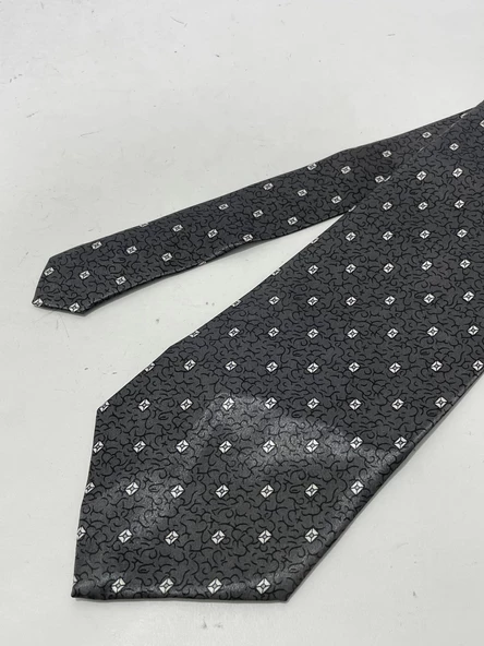 El Yapımı Desenli Gri İpek Kravat K16 - 3