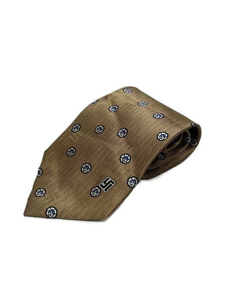 El Yapımı Desenli Kahverengi İpek Kravat K10