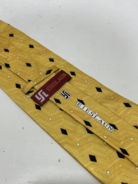 El Yapımı Desenli Sarı İpek Kravat K25 - 5