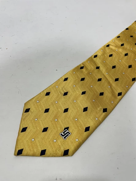 El Yapımı Desenli Sarı İpek Kravat K25 - 6