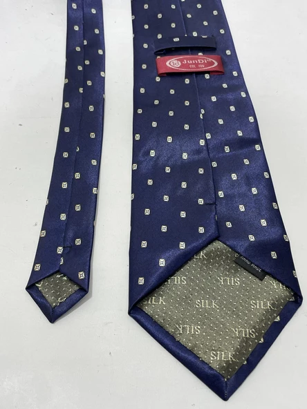 El Yapımı Desenli Lacivert İpek Kravat K24 - 4