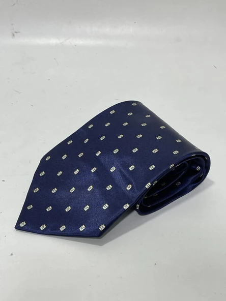 El Yapımı Desenli Lacivert İpek Kravat K24 - 2