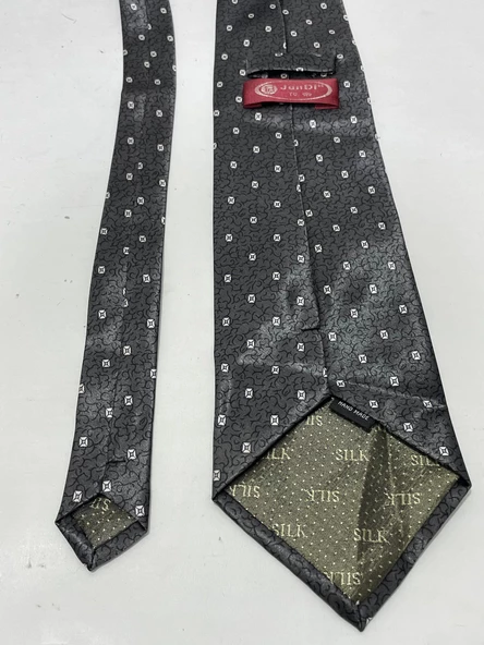El Yapımı Desenli Gri İpek Kravat K16 - 4