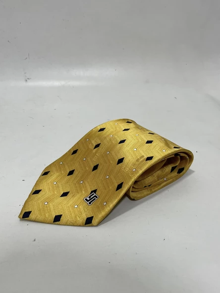 El Yapımı Desenli Sarı İpek Kravat K25 - 2