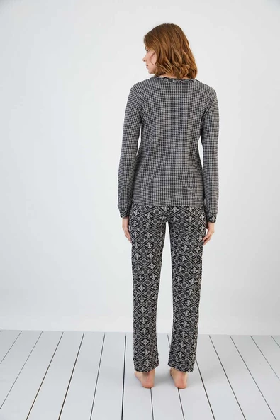 Sevim 13174 Kadın V Yaka Cepli Jakar Pijama Takım - 4