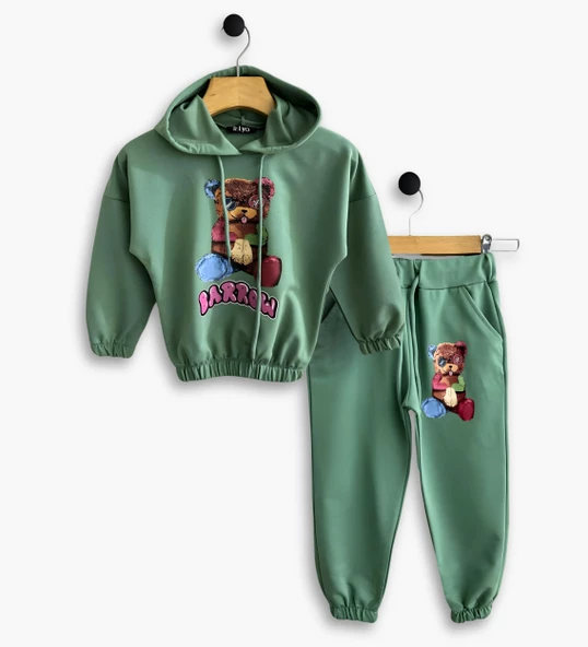 Triliya Kız Çocuk Kapşonlu Mevsimlik Likralı Eşofman Takımı 4-12 Yaş - 5