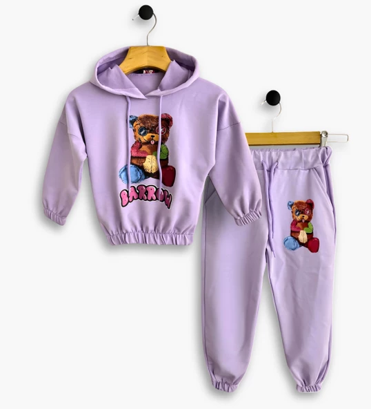 Triliya Kız Çocuk Kapşonlu Mevsimlik Likralı Eşofman Takımı 4-12 Yaş - 2