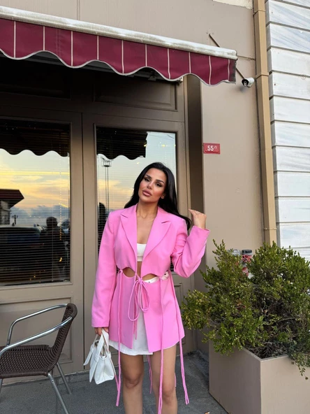 Pembe Bel Dekolteli Tasarım Ceket - 2