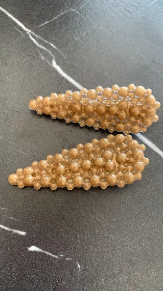 Gold Renkli Damla Şekil Gold Pens Kıskaçlı 2'li Saç Tokası Handmade El Yapımı Epoksi Hediyelik - 6