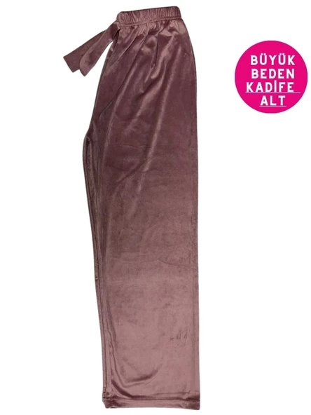 Kadın Büyük Beden Yumuşak Kadife Düz Paça Pijama Eşofman Tek Alt - 2