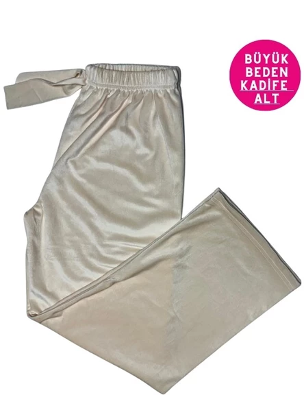 Kadın Büyük Beden Yumuşak Kadife Düz Paça Pijama Eşofman Tek Alt - 6