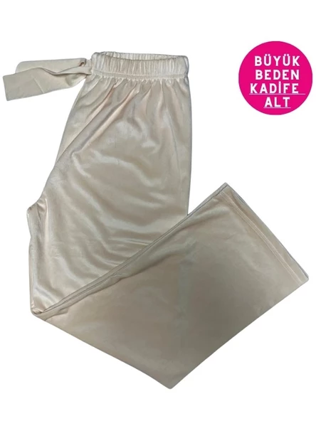 Kadın Büyük Beden Yumuşak Kadife Düz Paça Pijama Eşofman Tek Alt