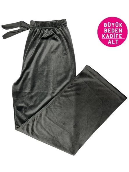 Kadın Büyük Beden Yumuşak Kadife Düz Paça Pijama Eşofman Tek Alt - 5