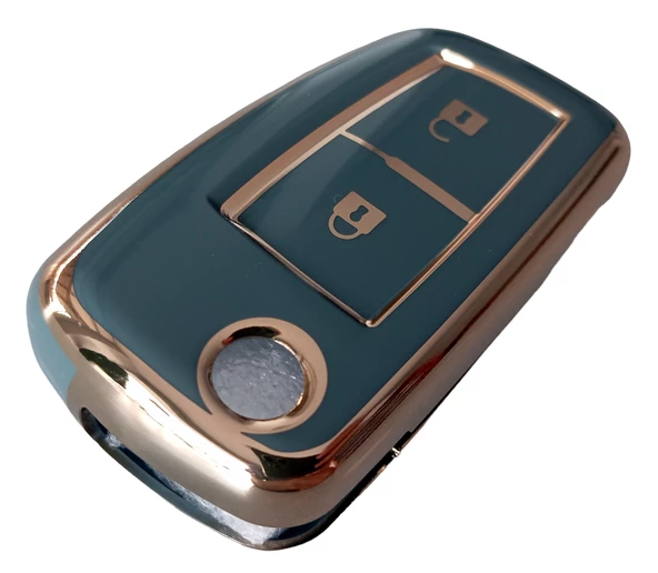 Nissan Qashqai Micra Uyumlu Anahtar Kumanda Kabı Kılıfı Oto Anahtarlık Gri Gold - Resim 4