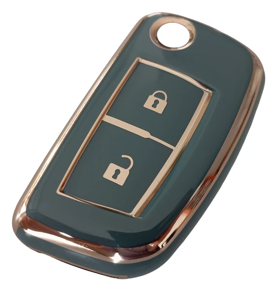 Nissan Qashqai Micra Uyumlu Anahtar Kumanda Kabı Kılıfı Oto Anahtarlık Gri Gold - Resim 2