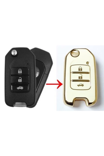 Honda Civic Cr-v Uyumlu Anahtar Kılıfı Kumanda Kılıfı Oto Anahtarlık Beyaz Gold - Resim 5