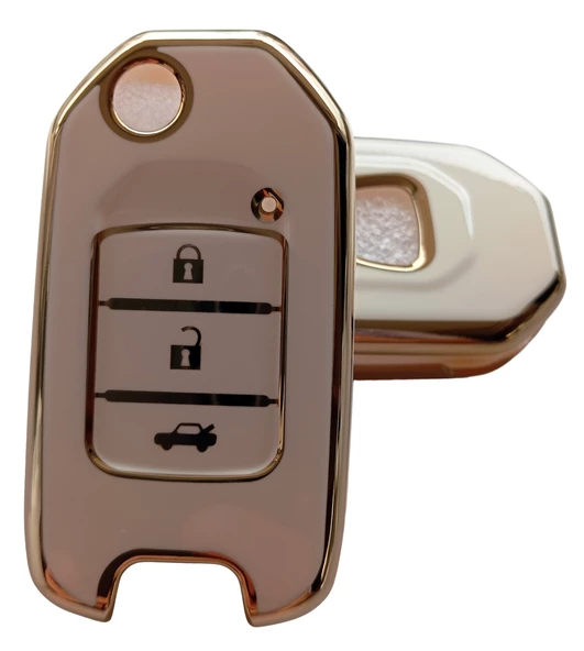 Honda Civic Cr-v Uyumlu Anahtar Kılıfı Kumanda Kılıfı Oto Anahtarlık Beyaz Gold ürün görseli 1