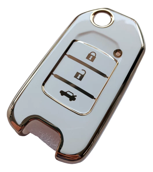 Honda Civic Cr-v Uyumlu Anahtar Kılıfı Kumanda Kılıfı Oto Anahtarlık Beyaz Gold - Resim 2
