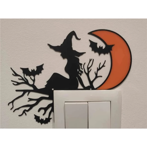 Oturan Cadı Priz Duvar Dekoru 4 Adet - 3