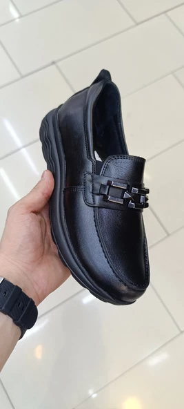 %100 Hakiki Deri 36-40 Siyah Bayan Loafer Model Günlük Mevsimlik Tam Ortopedik Ayakkabı